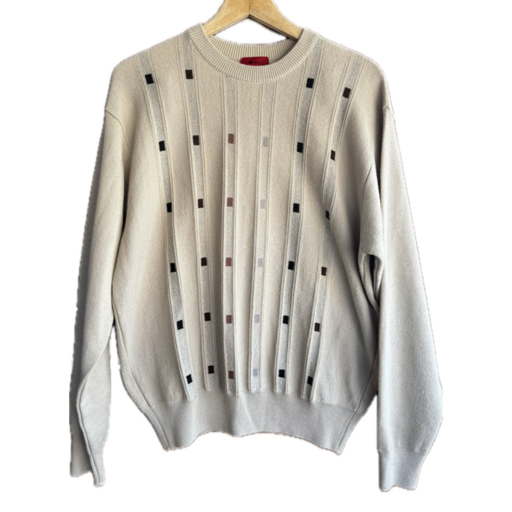 Gobbici Men’s Vintage Wool Blend Beige Sweater Patterned Design Size Large